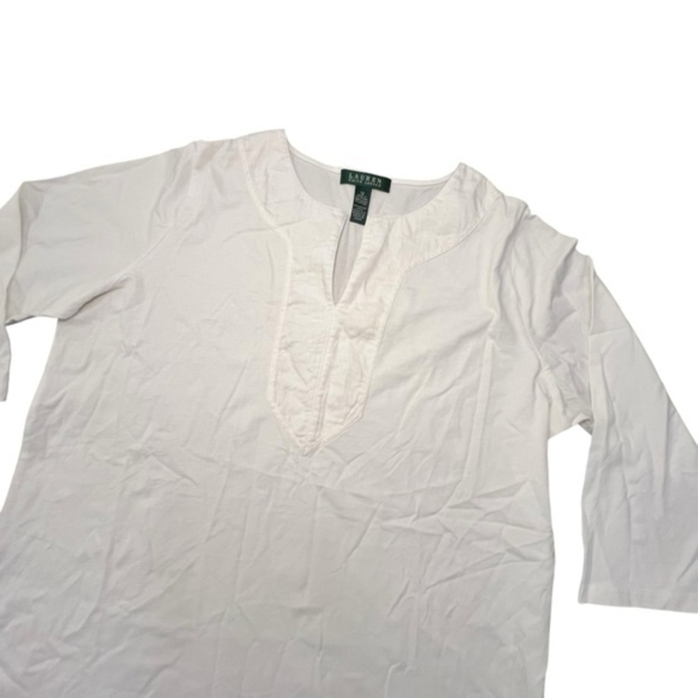 Ralph Lauren WHITE Women's Split-Neck Three-Quarter Sleeve Cotton Tunic 1X NWOT - Picture 3 of 13